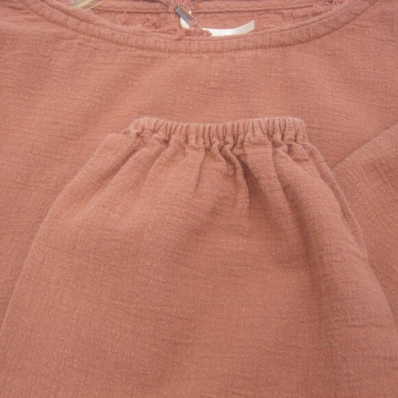 Free People Blouse Small Oversized Cotton Soft Muted Peach Raw Hem Asymmetrical - Picture 3 of 5